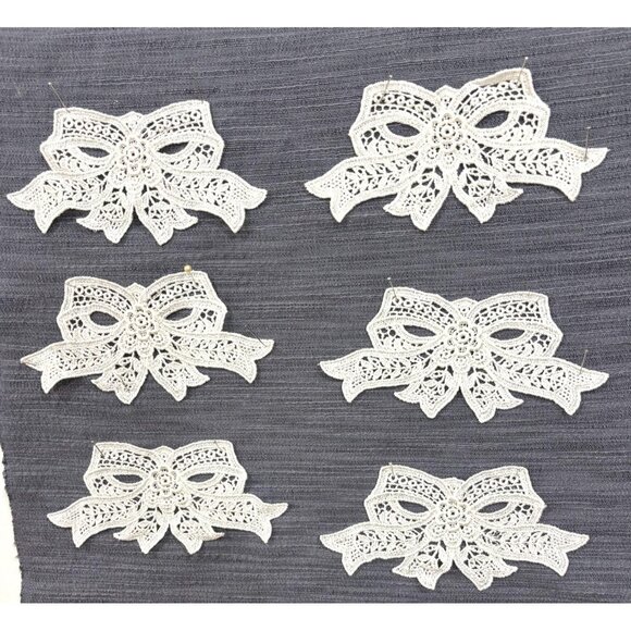 Set Of 6 Intricately Designed Ivory Bow Lace Appliques, Wedding Dress, Bridal Go - Picture 1 of 11